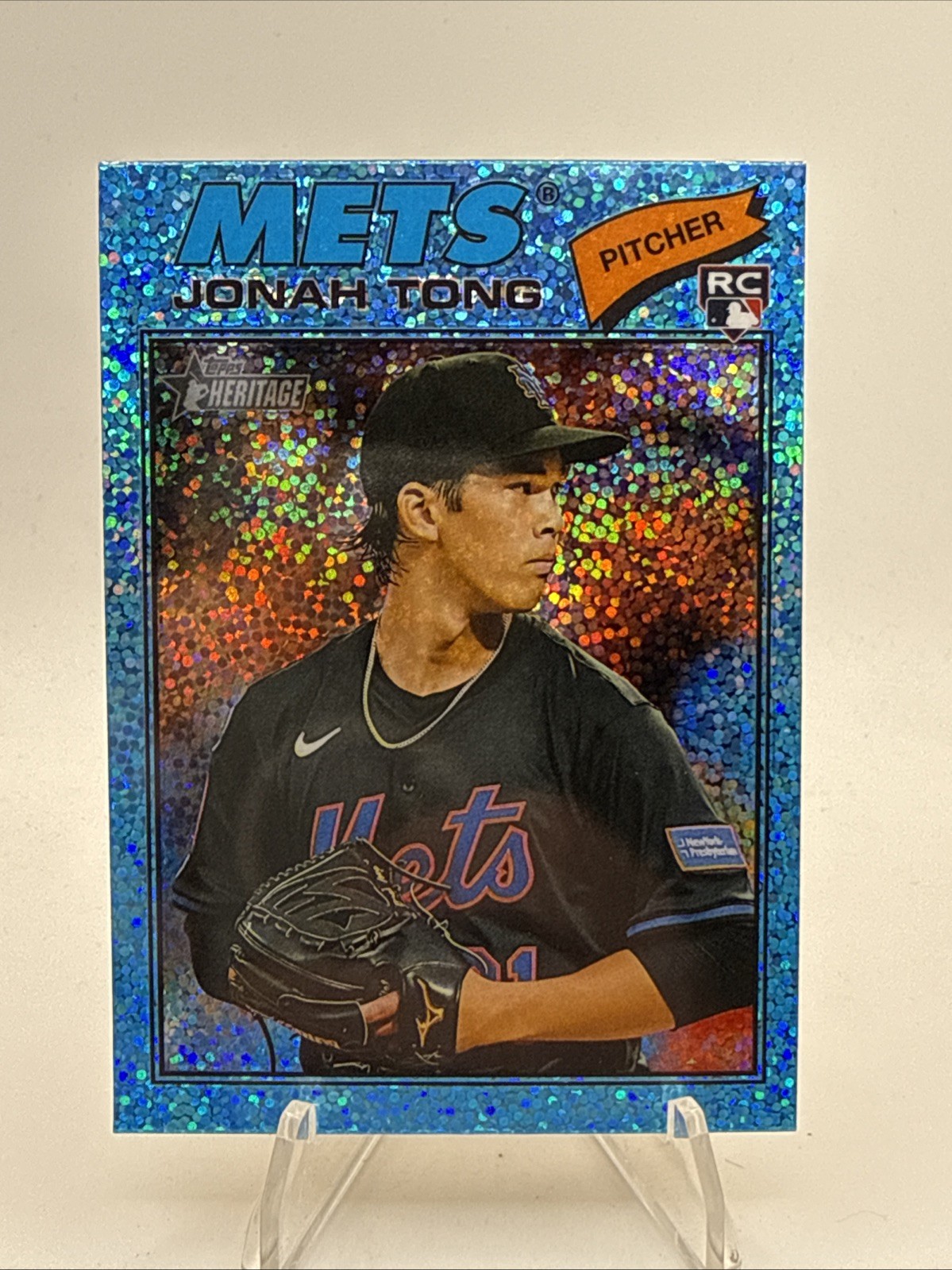Jonah Tong 2026 Topps Heritage Chrome Light Blue Sparkle RC #137 New York Mets