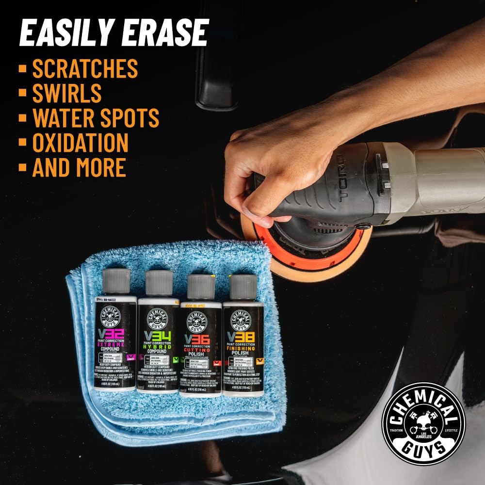 TORQX Random Orbital Polisher, Pads, Polishes, and Compounds Kit - Safe for Cars