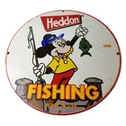 Vintage Heddon Fishing Tackle Sign - Mickey Mouse Gas Pump Porcelain Sign