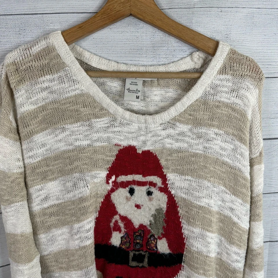 Suéter American Rag Mujer Talla Mediana Papá Noel Rayas Navidad Algodón Foto 3 de 4