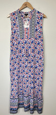 Talbots Dress 16 Petite Blue Pink Floral Sleeveless Tie Waist Wedding Career