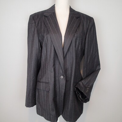 Ralph Lauren LRL Women charcoal Pinstripe Wool Blazer jacket sz 16