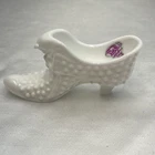 Vintage Fenton Art Milk Glass Decorative Cat Head Hobnail Slipper Shoe Figurine