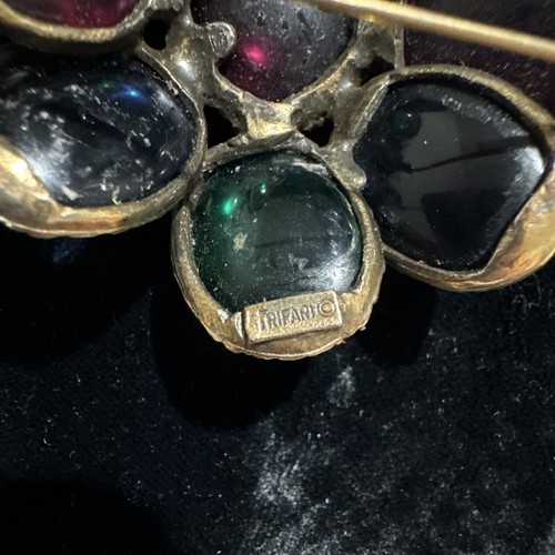 Trifari Krone selten Renaissance Set Brosche Ohrringe bunt handgegossen Glas - Bild 7 von 17