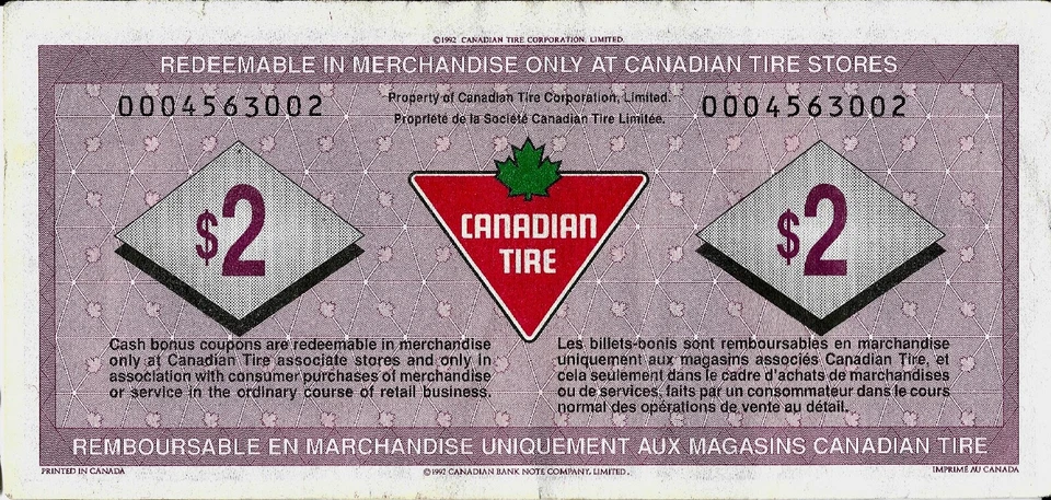 Canadian Tire Money 2$ - 1992 - - Image 2 of 2