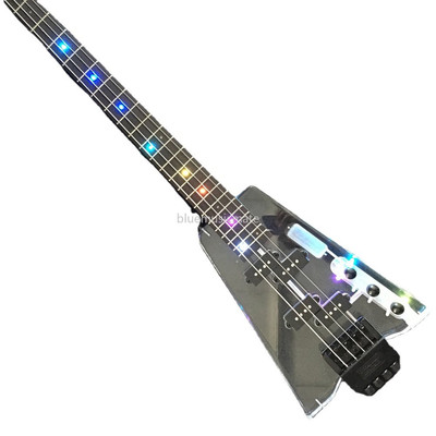 4-string Headless Electric Bass Guitars Colorful LED Light Guitar Acrylic Body
