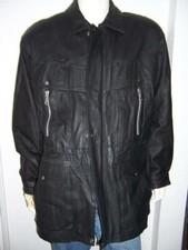 Global Identity G-iii Drawstring Waist Black Leather Trench Coat Size Large
