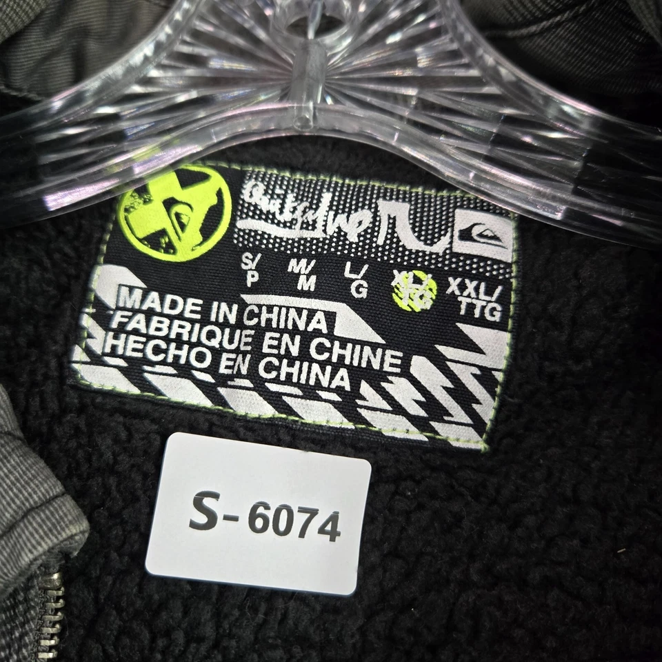 Chaqueta De Colección Quiksilver Hombres XL Gris Cuadros Forrada Sherpa Patinador Surf Y2K LEER Foto 2 de 4
