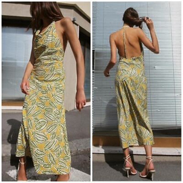 ZARA SS24 MIDI MULTICOLORED YELLOW PRINTED HALTER DRESS SZ
