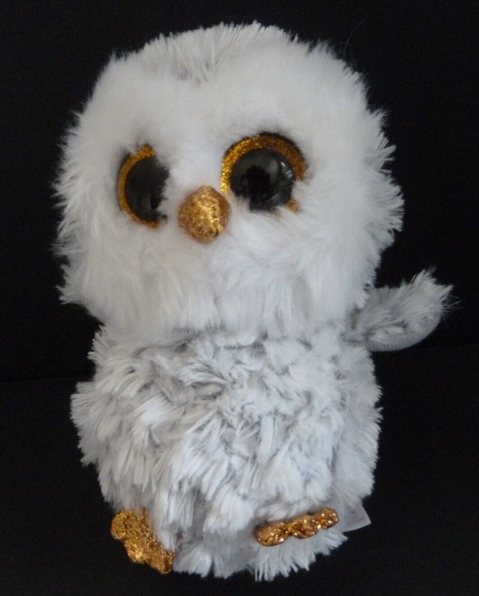 E5. DOUDOU PELUCHE TY CHOUETTE hibou oiseau gris yeux paillettes dor 16cm TTBE