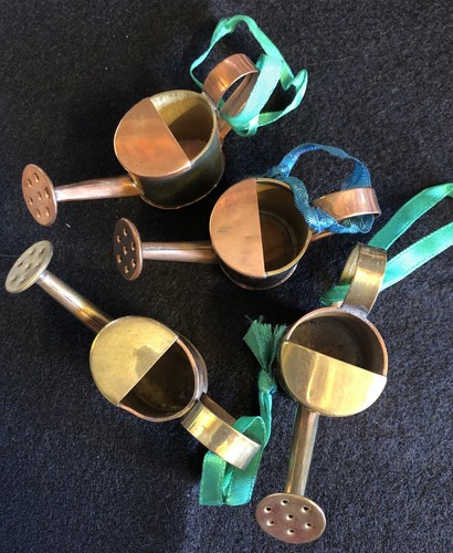 Vintage Mini 3” Copper & Brass Watering Cans w/ India Label & Original Patina - Picture 3 of 5