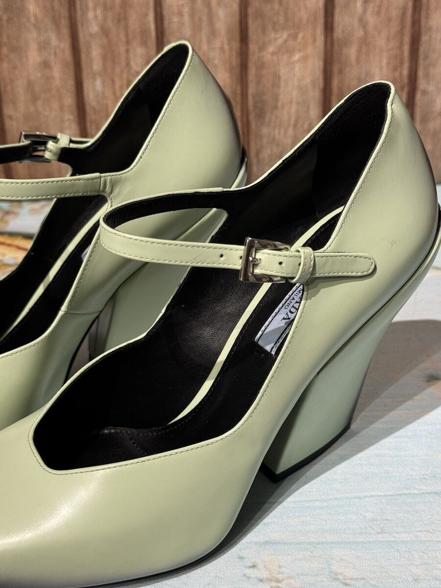 PRADA Modellerie Leather Mary Jane Triangle Logo Pumps Heels PRADA Modellerie Leather Mary Jane Triangle Logo Pumps Heels