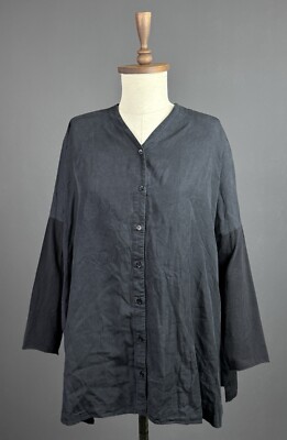 ELEMENTE CLEMENTE Black Designer Oversize Button Front Shirt Blouse Top Size 4