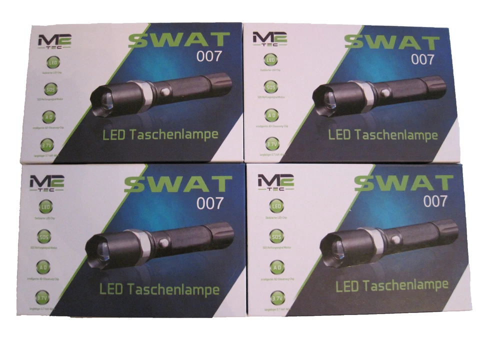 4 uds. Linterna Swat LED Cree + 8 baterías + cable de carga USB Zoom Light NUEVO - Imagen 4 de 4