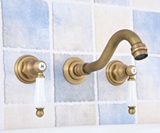 Dual Handle Retro Brass Faucets Basin Faucet Wall Mount Bathroom Sink Tap 2sf529