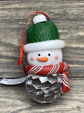 Vintage CBOCS Plastic Snowman Head Green Hat Crystal Ball Base 3” 