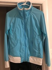 Lululemon Jacket Blue White Thumb Holes Pockets Signature Logo Windbreaker Sz 6