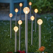 10 Paquet Solaire Glowball Acier Inoxydable LED Multi Fonction Jardin Piquet