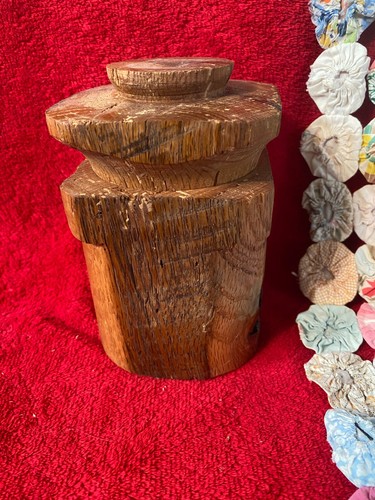 Handmade Wood Lidded Vase or Urn Very Rustic Wood Grain Texture - Picture 5 of 7
