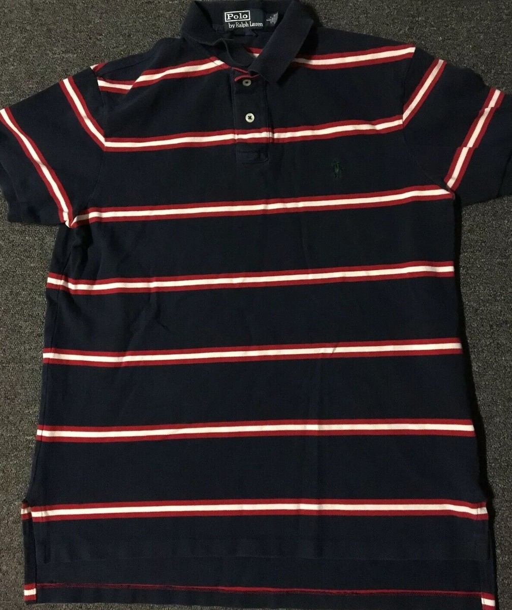 Vtg 90s Polo Ralph Lauren Striped Shirt L Blue Red Sport