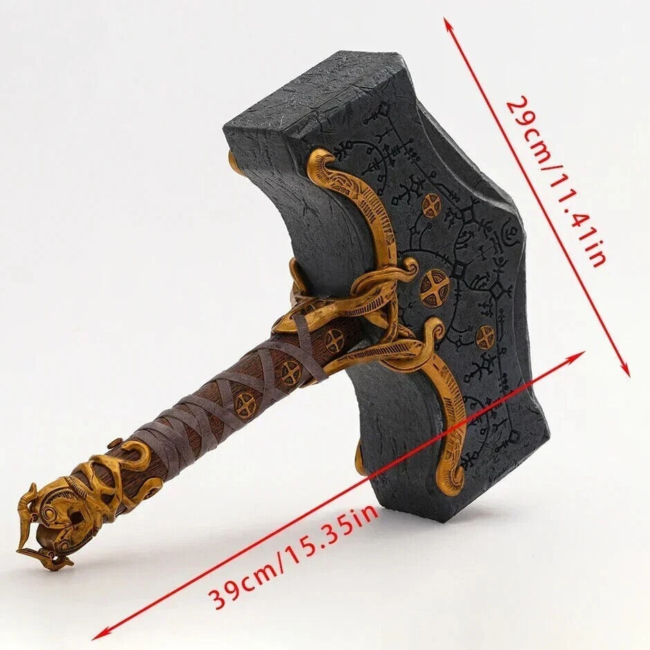 39 cm God of War Thor's Hammer Cosplay utilería Ragnarok Mjolnir Hammer modelo estatua Foto 3 de 4