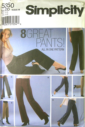 SIMPLICITY 5350 Uncut Sewing Pattern 8 Pants Size Misses DD 4, 6, 8 10 2003 New