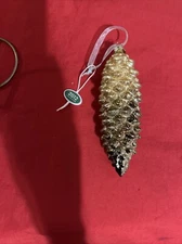 2012 North Pole Trading Co Glass Hanging Ornament Frosty Pinecone