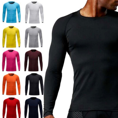 #ad Men Sport Long Sleeve No Plush Underwear Johns Winter Thin Basic Crew Tops Shirt $13.99