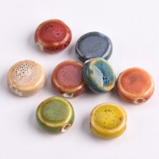 20pcs Flat Round 15mm Fancy Glazed Ceramic Porcelain Loose Beads for DIY Jewelry