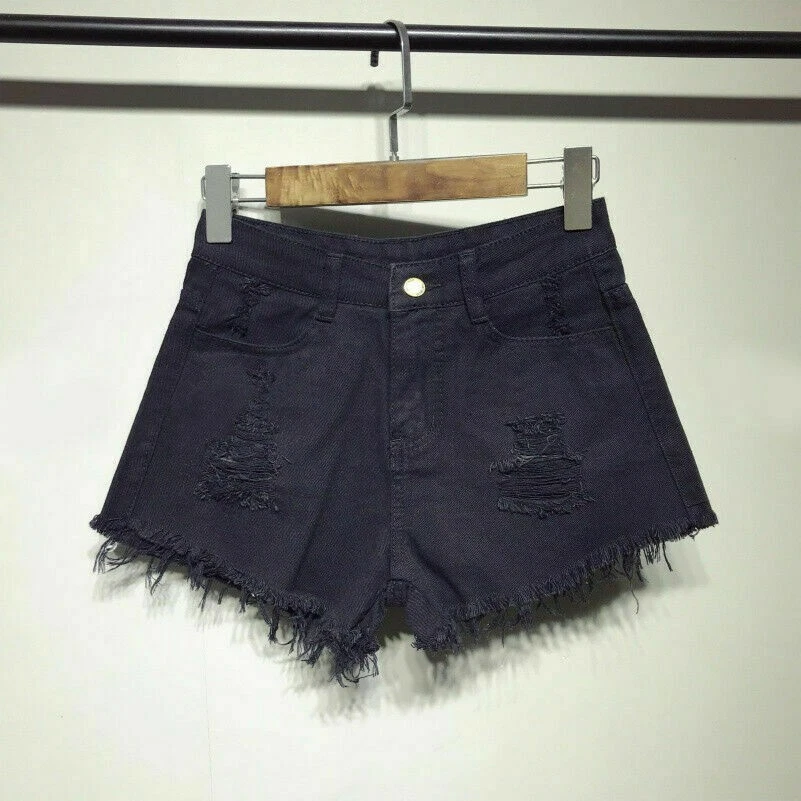 Womens Ripped Denim Shorts Tassels High Waist Hot Pants Jeans Distressed