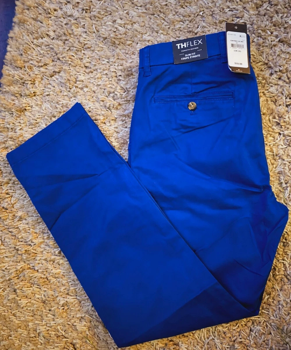 NWT Tommy Hilfiger Men s 33 x 32 Blue Slim Fit Khaki Slacks Pants