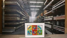 Miniature art Frank Stella  w/miniature shipping crate 5x7 canvas 6x8 crate