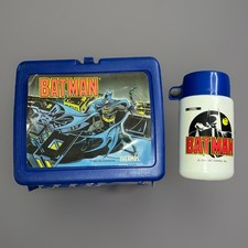 Fiambrera Batman vintage con termo 1991 caja azul de plástico termo blanco