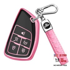 for Chevy Key Fob Cover,Soft Key Shell Case with Keychain for 5 Buttons B:Pink