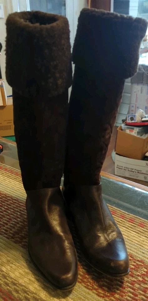 Botas de Invierno Te Casan NY Altas Acolchadas Sherpa Marrón Gamuza/Cuero Talla 38 EE. UU. Talla 7.5 Foto 4 de 4