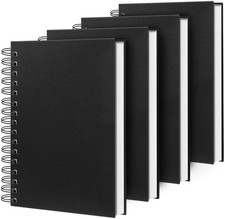 Lined Spiral Notebook A4 Large Black Journal 8.5" x 11"-4 Pack 7mm College Ruled