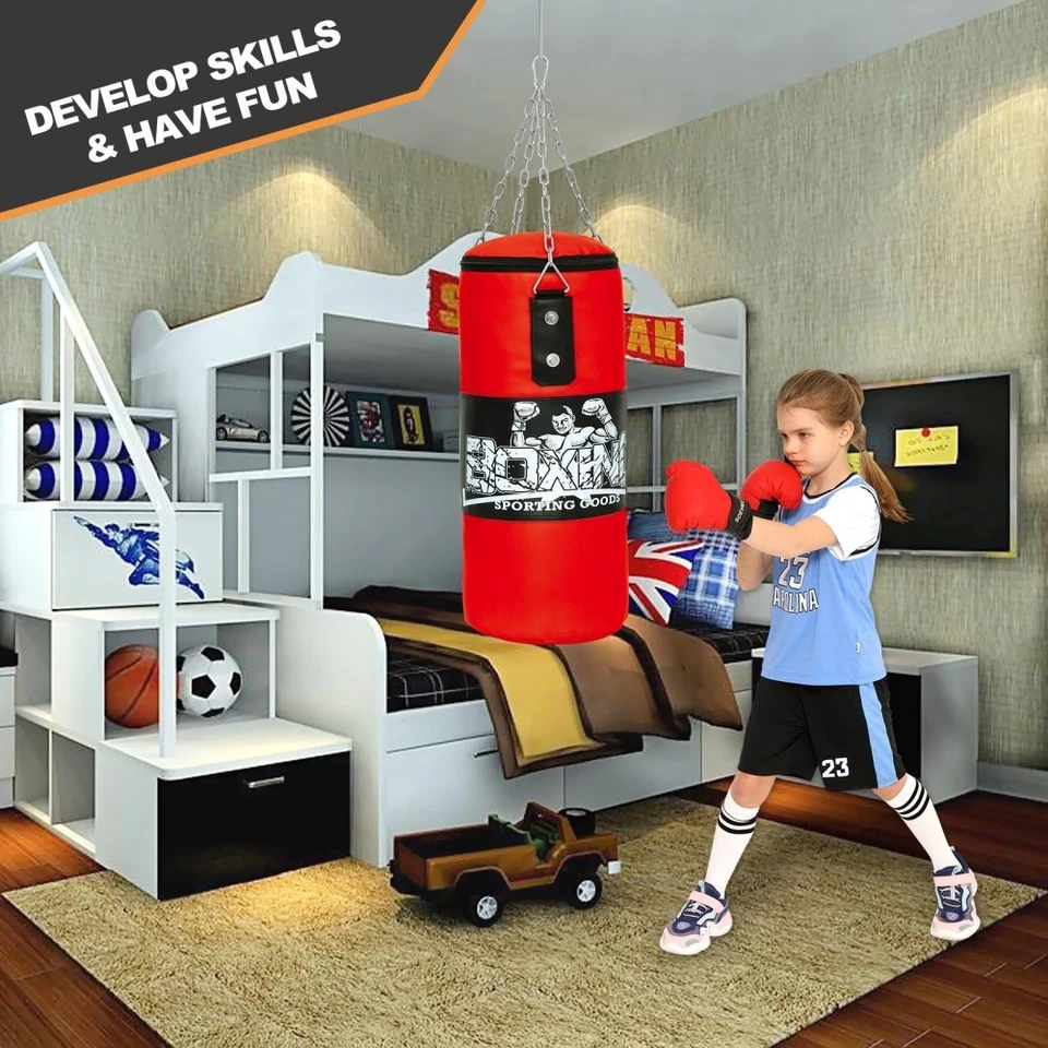 Saco de Boxeo Cuero PU Boxeo Pesado para Niños Jóvenes Adultos MMA Gimnasio, Sin Rellenar Foto 4 de 4