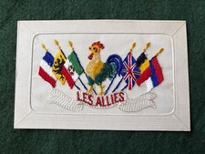 WW1 Silk Postcard, “ Les Allies ” Flags Of The Allies & Cockerell Design.