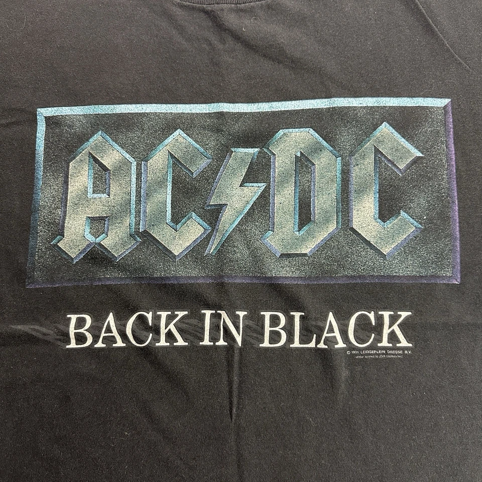 Camiseta AC/DC 1991 Back In Black De Colección Banda de Rock Camiseta EE. UU. Puntada Única XL JSR Merch Foto 3 de 4