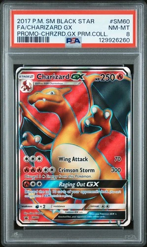2017 POKEMON SM BLACK STAR PROMO #SM60 FULL ART/CHARIZARD GX PSA 8