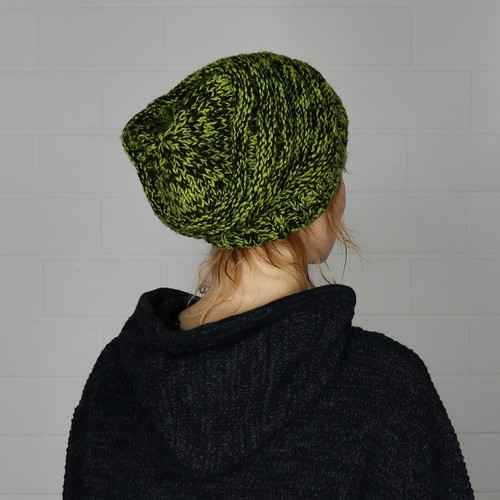 Wollmütze giftgrün-braun warme Strickmütze - Picture 4 of 6