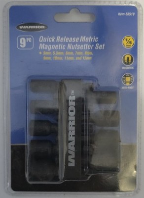 Warrior 68519 Metric Magnetic Nut Setter Set   9 Pc Quick Change 1/4'' Hex Shank
