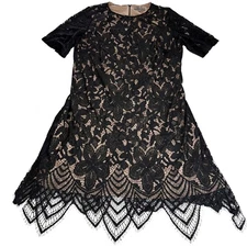 Black Lace Sheath Dress 16W Short Sleeve Nude Lining Elegant Special Occasion