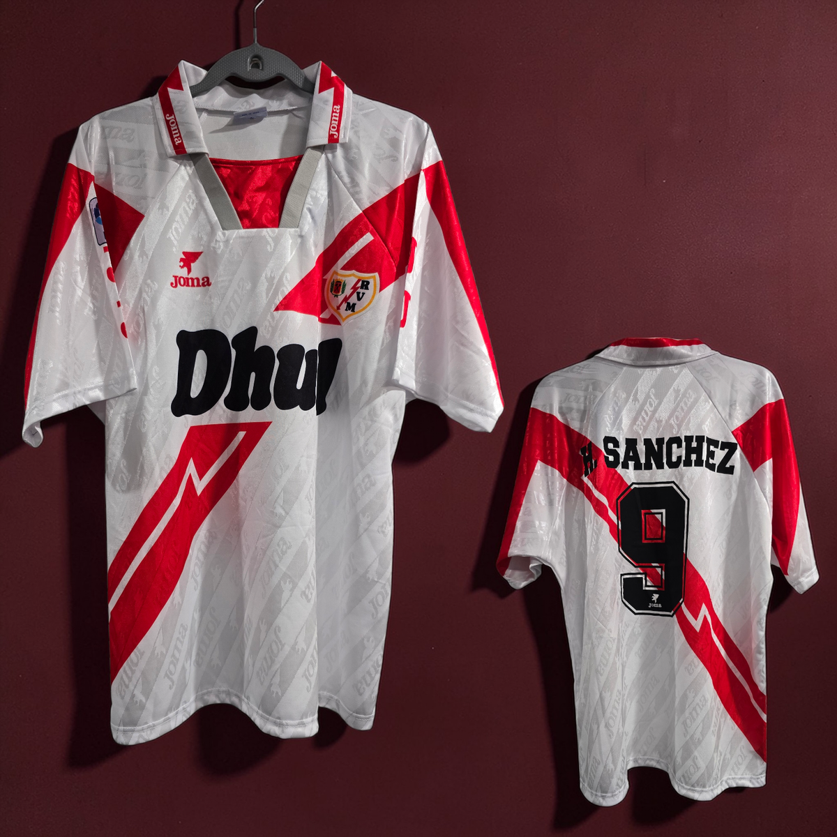 RAYO VALLECANO Home 95/96 - JERSEY RETRO - SANCHEZ # 9- LARGE (Run