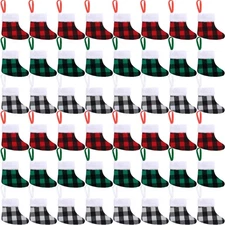 60 Pcs Mini Christmas Stockings 6 Inch Xmas Buffalo Plaid Stockings Small Chr...