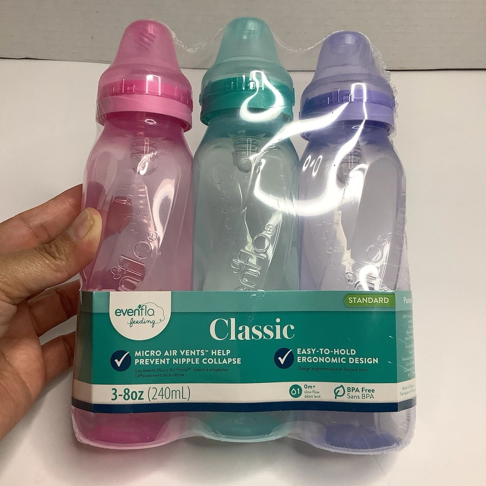Evenflo Classic 3 Count 8 Ounce Slow Flow 0-3 Months Lot of 2