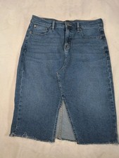 Calvin Klein Jeans Denim Midi Skirt Front Slit Raw Hem Blue Size 29