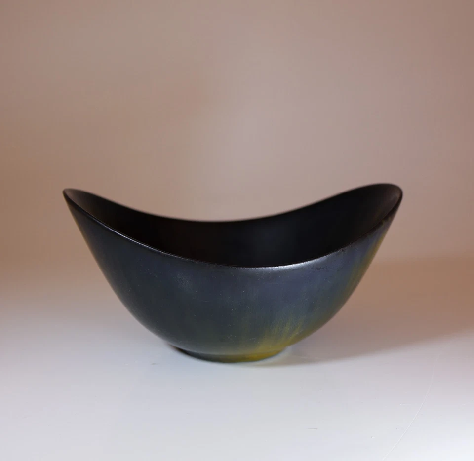 Cuenco de cerámica vintage negro y verde - Gunnar Nylund Rörstrand Midcentury moderno Foto 2 de 4