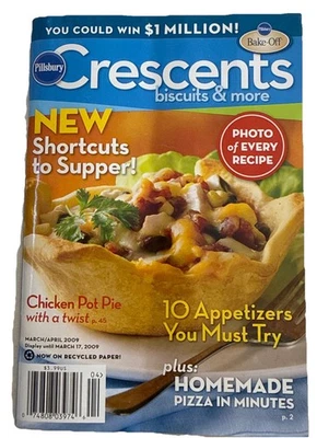 Pillsbury cookbook Vintage Baking Crescent Rolls Biscuits Supper Pizza menu old - Image 1 of 4
