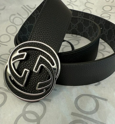 Gucci GG Supreme Canvas Reversible Leather Belt Gray/Black  display picture 2